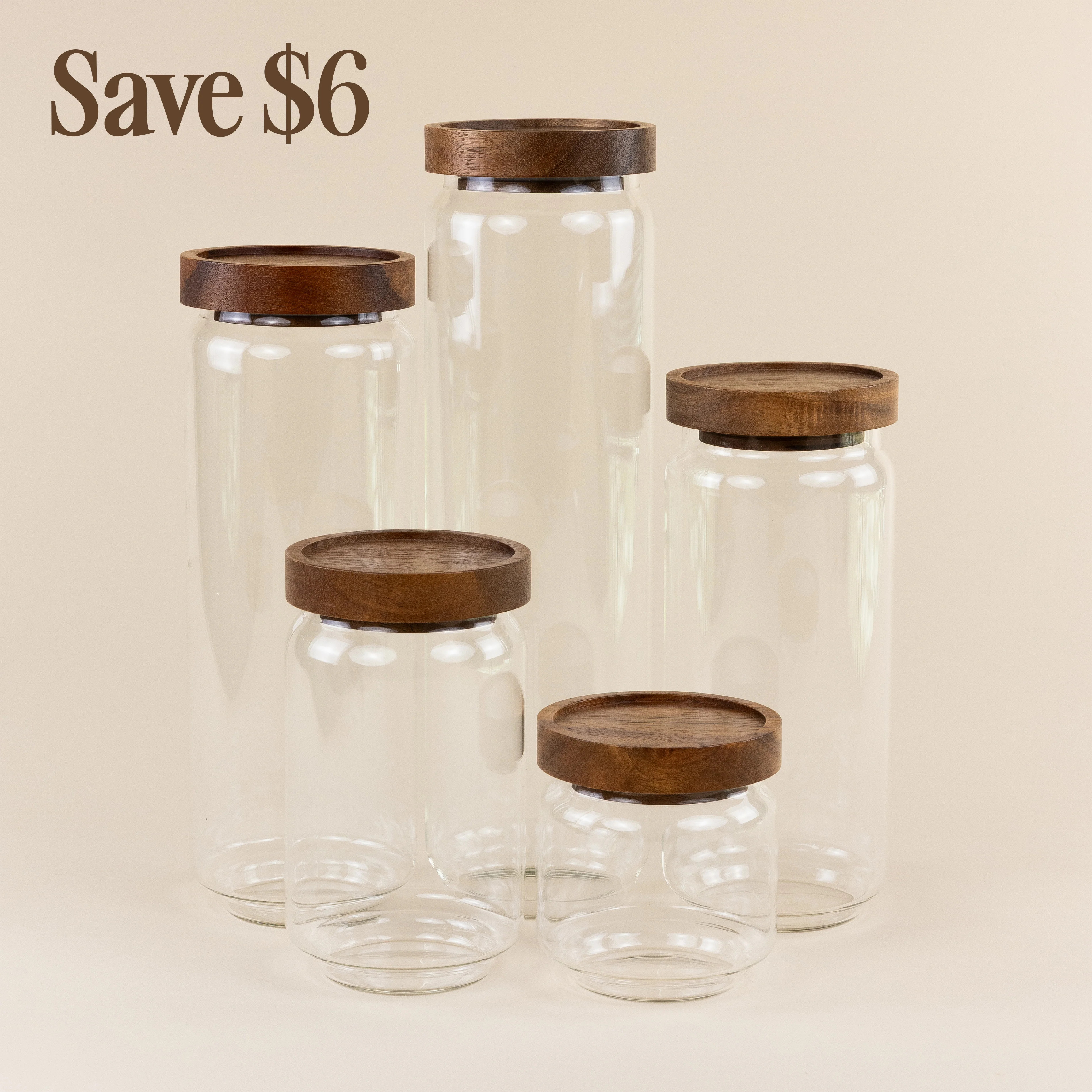 The Breakfast Pantry Five Canister Set With Acacia Wood Lids | The Breakfast Pantry