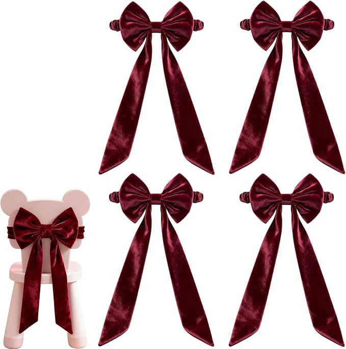 Burgundy Chair Sashes Christmas Red Chair Bows for Chairs 11.8” x 29.5“ Elastic Burgundy Velv... | Amazon (US)