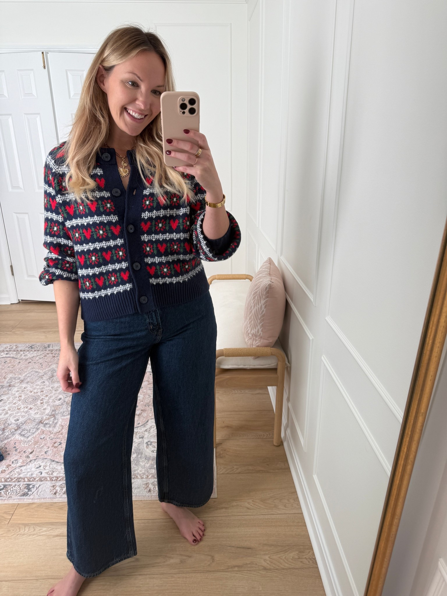 Casual winter outfit - wearing a med sweater and size 10 in the dark jeans 

#LTKSeasonal #LTKMidsize #LTKHoliday