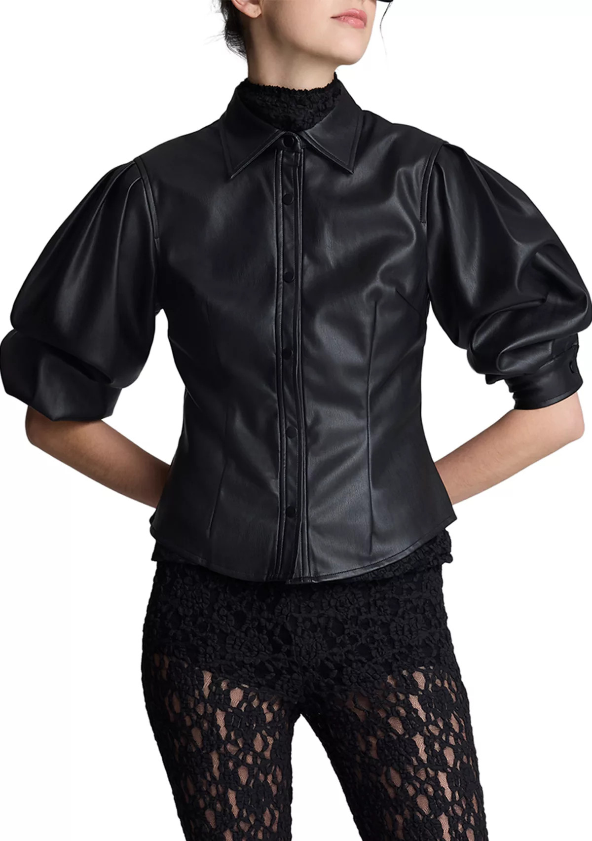 Kenneth ColeWomen's Faux Leather Snap Front Shirt | Belk