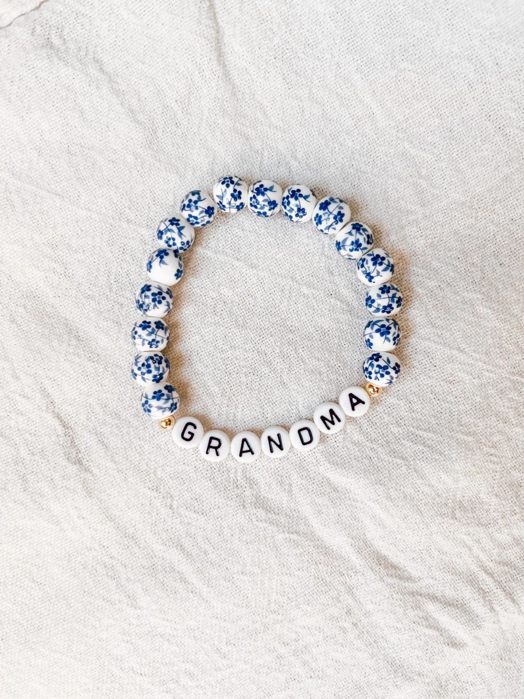 Blue and White Floral Ceramic Personalized Bracelet Mothers Day Present Gift for Grandma - Etsy | Etsy (US)