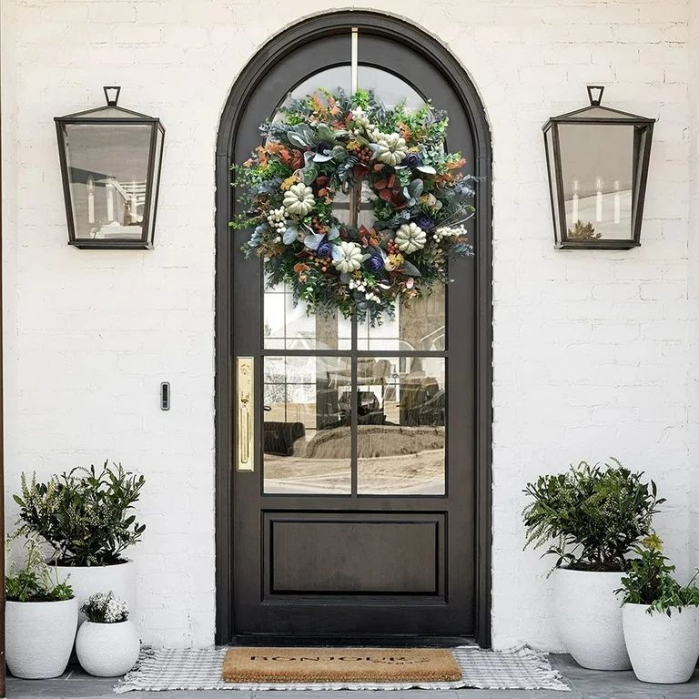 Courtyard Front Door Wreath Autumn White Pumpkin Wreath Country Style Door Hanging Decoration | Walmart (US)