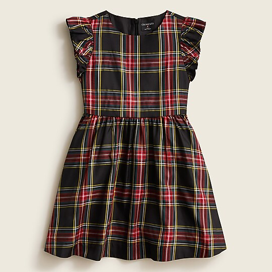 Girls' ruffle-shoulder dress in Stewart tartan | J. Crew US