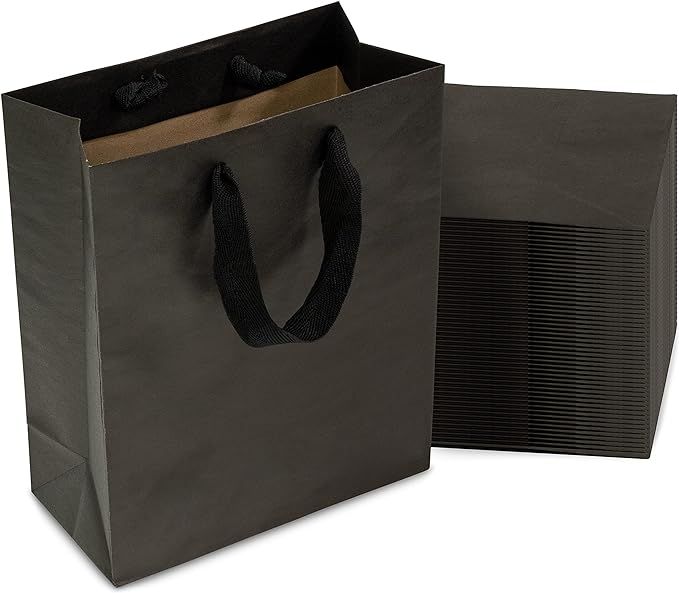 Black Gift Bags with Handles - 8x4x10 Inch 50 Pack Designer Shopping Bags in Bulk, Small Gift Wra... | Amazon (US)