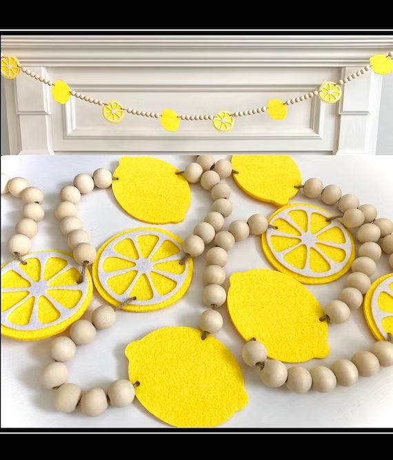 Lemons Wood Bead Garland for Fireplace Mantel / Yellow Felt | Etsy | Etsy (US)