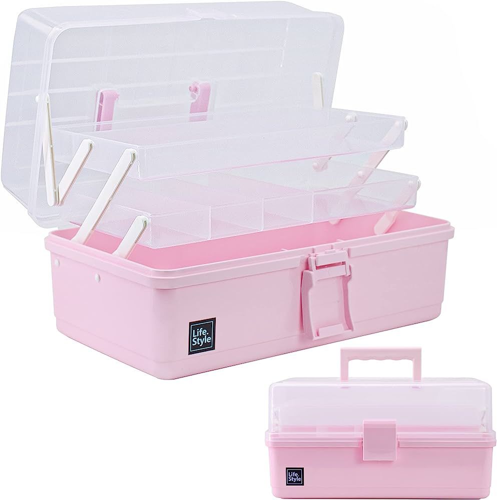 Creahaus 13 inch Art Craft Organizer Storage Box with 3 Layers, Multifunctional Plastic Tool Box ... | Amazon (US)