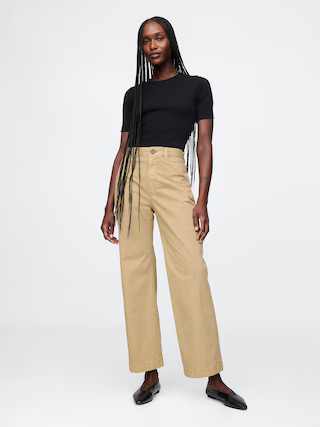 High Rise Stride Wide-Leg Ankle Khakis | Gap (US)