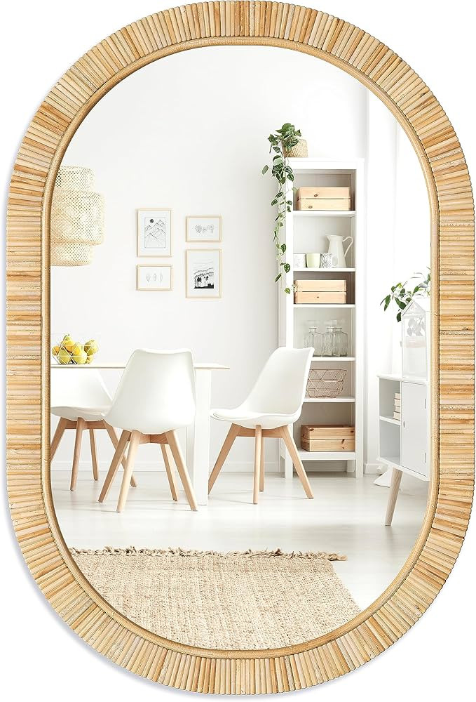 Barnyard Designs Rattan Bathroom Mirror – Rustic Farmhouse Style Handmade Wicker Rattan Frame -... | Amazon (US)