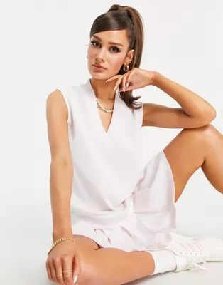 adidas Originals 'Tennis Luxe' logo V neck pleated dress in pearl pink | ASOS (Global)