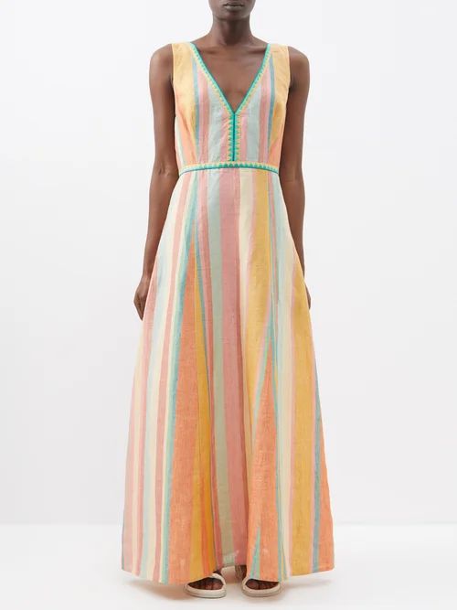 Emporio Sirenuse - Nellie Striped Linen Maxi Dress - Womens - Rainbow | Matches (US)