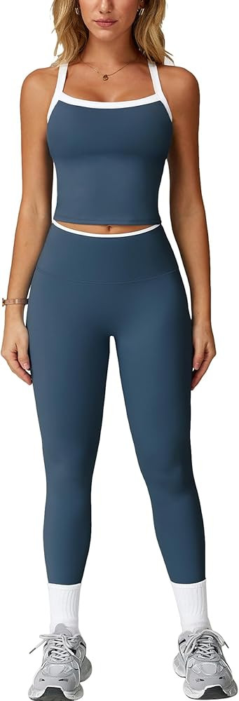 ABOCIW Workout Sets for Women 2 Piece Padded Sports Bra Tank Top High Waist Leggings Sets Gym Yog... | Amazon (US)