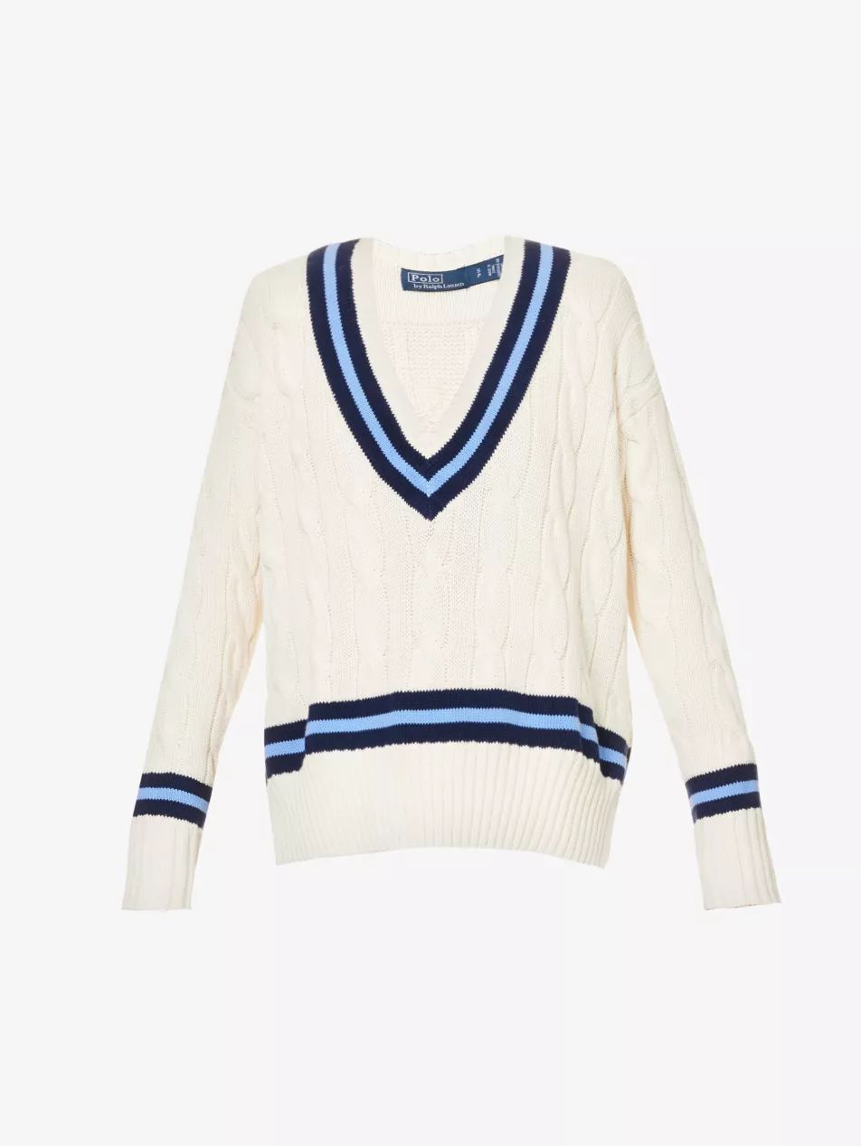 Cricket relaxed-fit V-neck cable-knit jumper | Selfridges