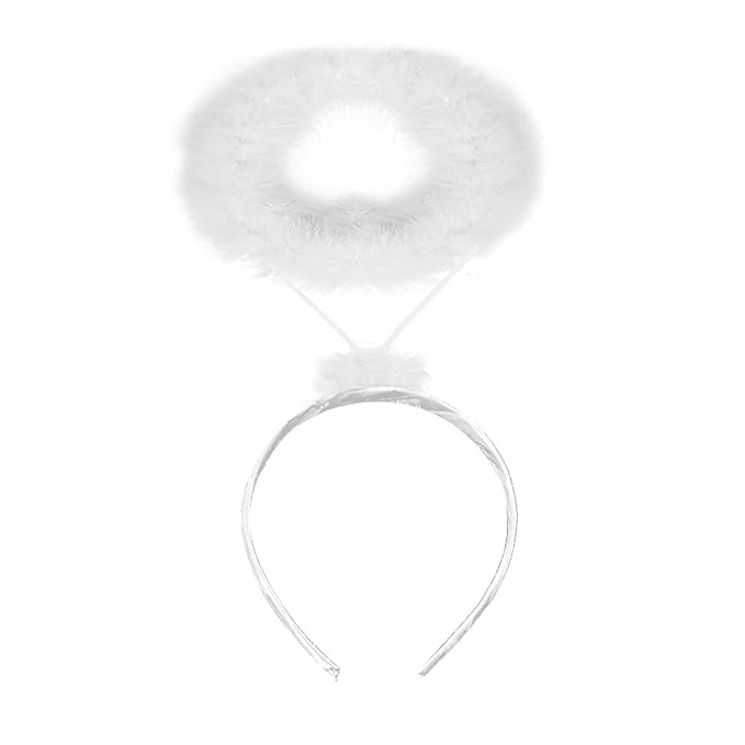 Funcredible Angel Halo Headband - Extra Feather White Angel Hair Band - Halloween Angel Costume A... | Amazon (US)