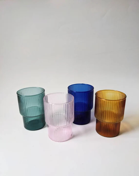 Set of Two  Art Deco Minimalist Ribbed Lightweight Stackable | Etsy | Etsy (US)