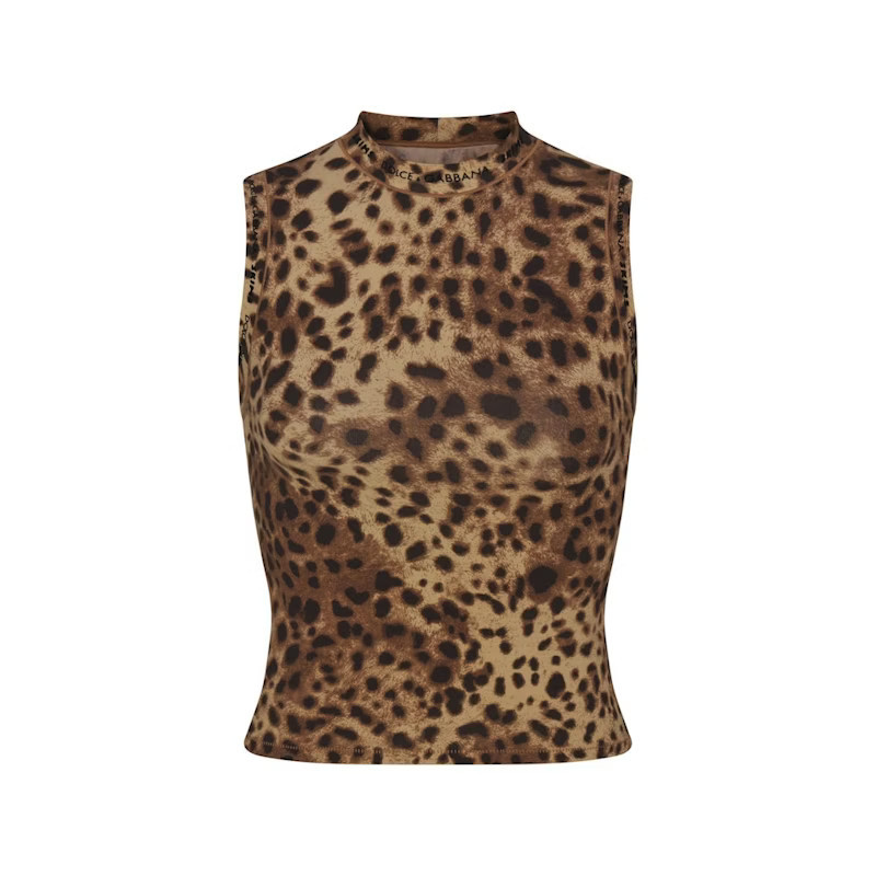 Women's SKIMS x Dolce&Gabbana Cotton Jersey Mock Neck Tank in Leopard | StockX