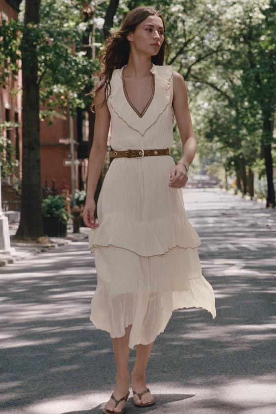 BELTED RUFFLED MIDI DRESS | Zara US