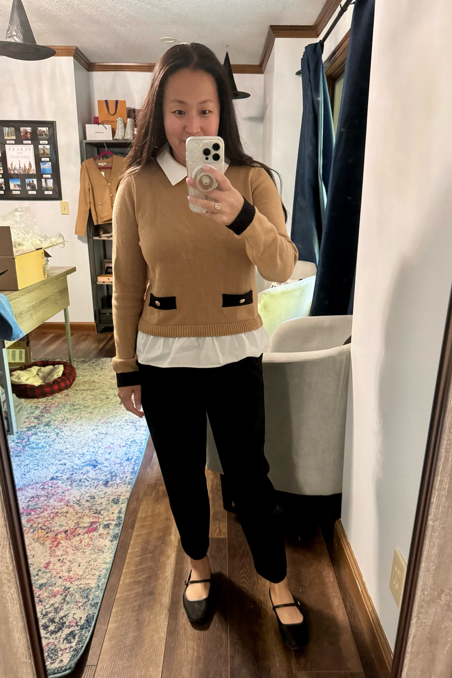 This trendy color combo is perfect for fall workwear! Mixed media sweater from Loft (TTS), pull on slacks from Ann Taylor (TTS), and Target mesh ballet flats. #petitestyle #fallfashion 

#LTKStyleTip #LTKSaleAlert #LTKSeasonal
