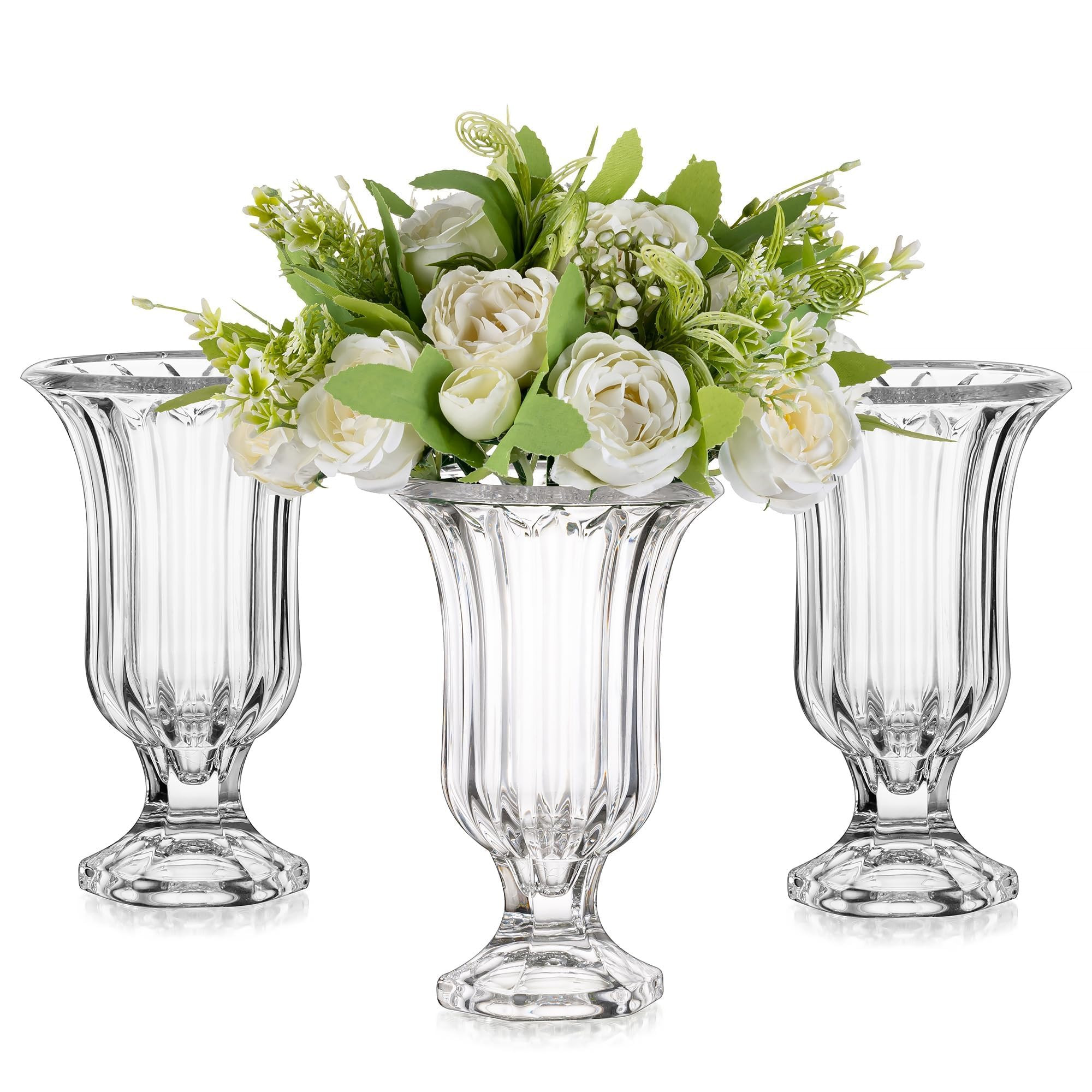 Glasseam Pedestal Glass Vase for Flowers, 7.5in Tall Compote Vase Set of 3, Crystal Clear Vases f... | Amazon (CA)