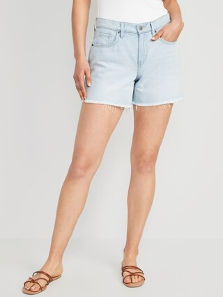 Mid-Rise Baggy Non-Stretch Cut-Off Jean Shorts for Women -- 5-inch inseam | Old Navy (US)