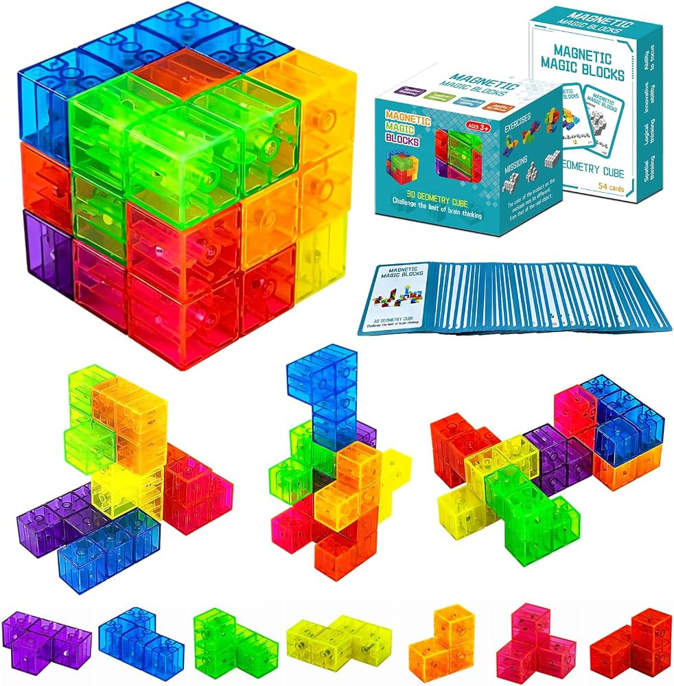 Magnetic Building Blocks Magic Magnetic 3D Puzzle Cubes, Set of 7 Multi Shapes Magnetic Blocks wi... | Amazon (US)