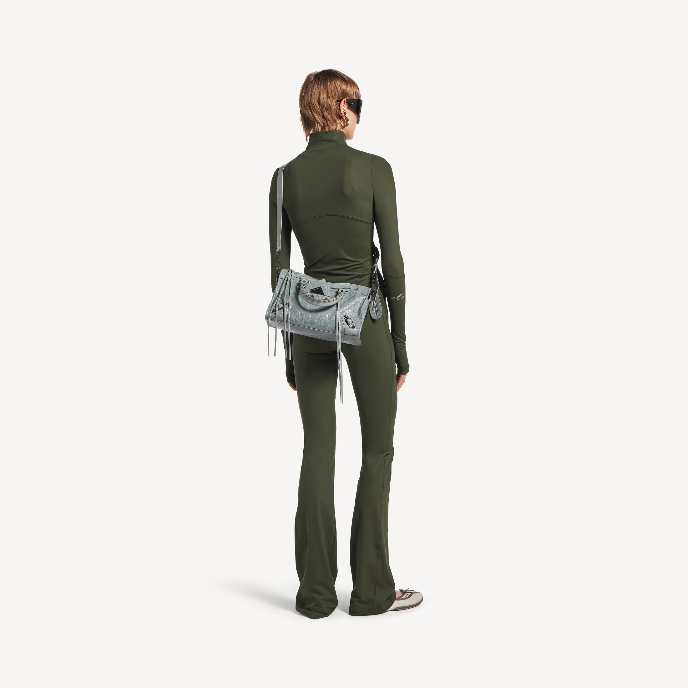 Le City Bag Small in blue grey Arena lambskin, brass hardware | Balenciaga