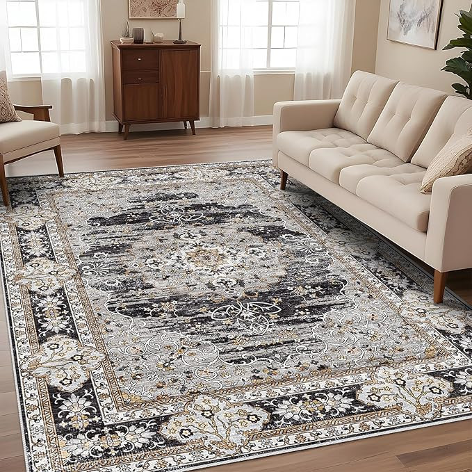 9x12 Washable Vintage Rug: Oriental Rugs for Living Room Non Slip Backing Stain Resistant Large I... | Amazon (US)