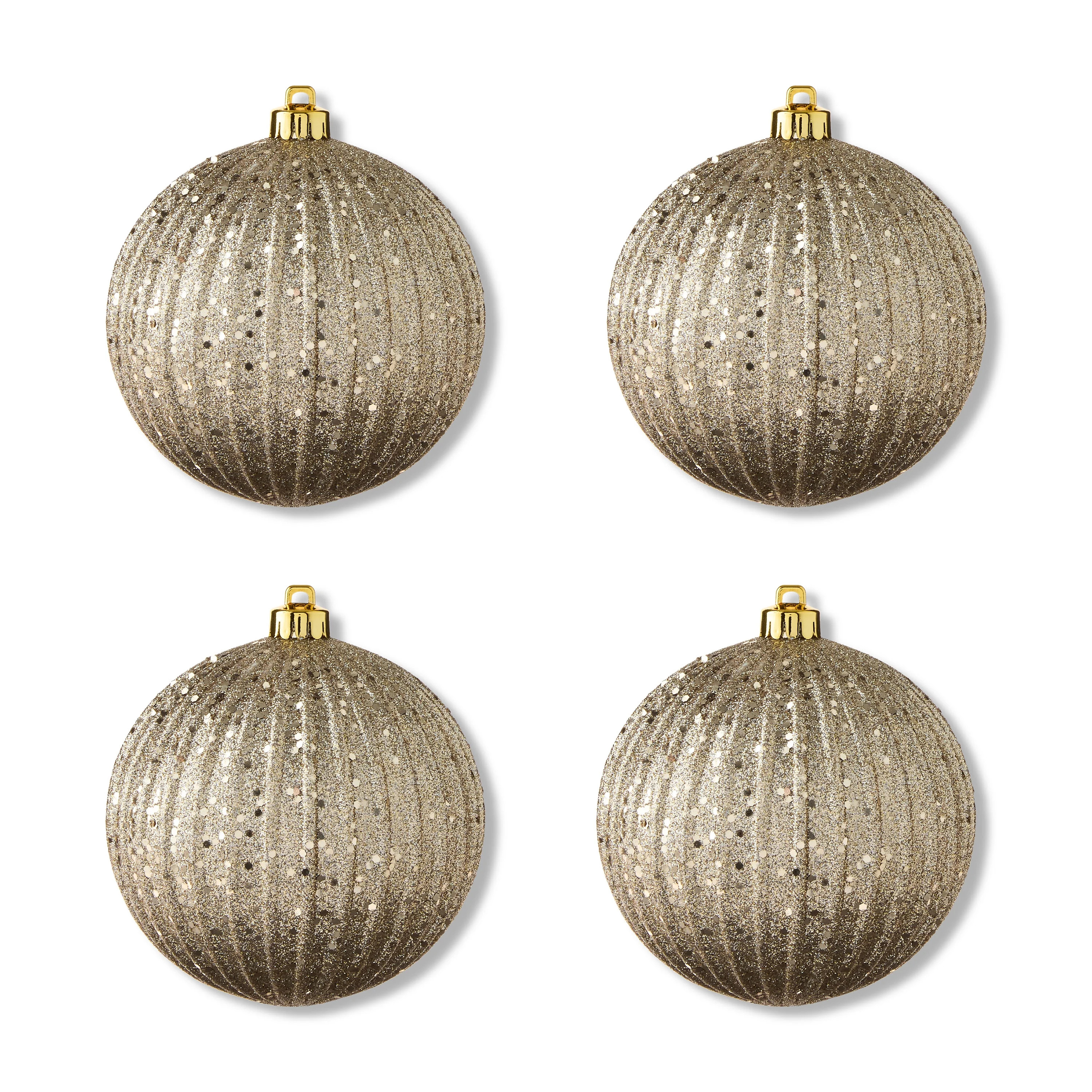 4-Count Champagne Glitter Shatterproof Textured Christmas Ornaments, 5.9 in, by Holiday Time | Walmart (US)