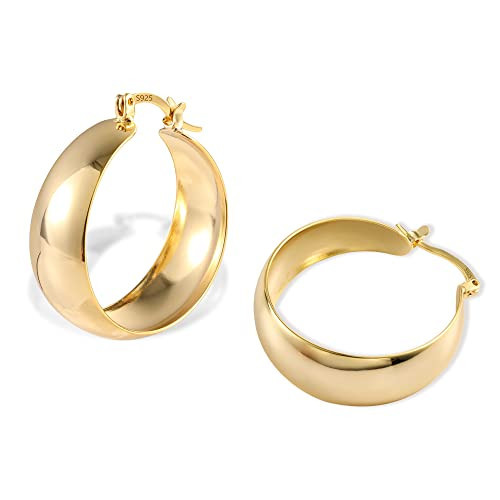 Gold Earrings for Women, Large Wide Hoop Earrings Hypoallergenic Large Hoop Earring Chunky Wide Huggie Hoops Earring Lightweight Thick Hoops Women Girls | Amazon (UK)