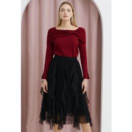 Floral Lace Ruffle Mesh Tulle Skirt in Black | Chicwish