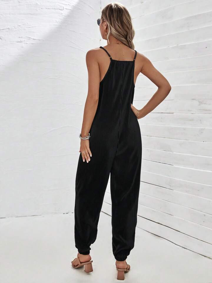 SHEIN LUNE Solid Dual Pocket Cami Jumpsuit | SHEIN