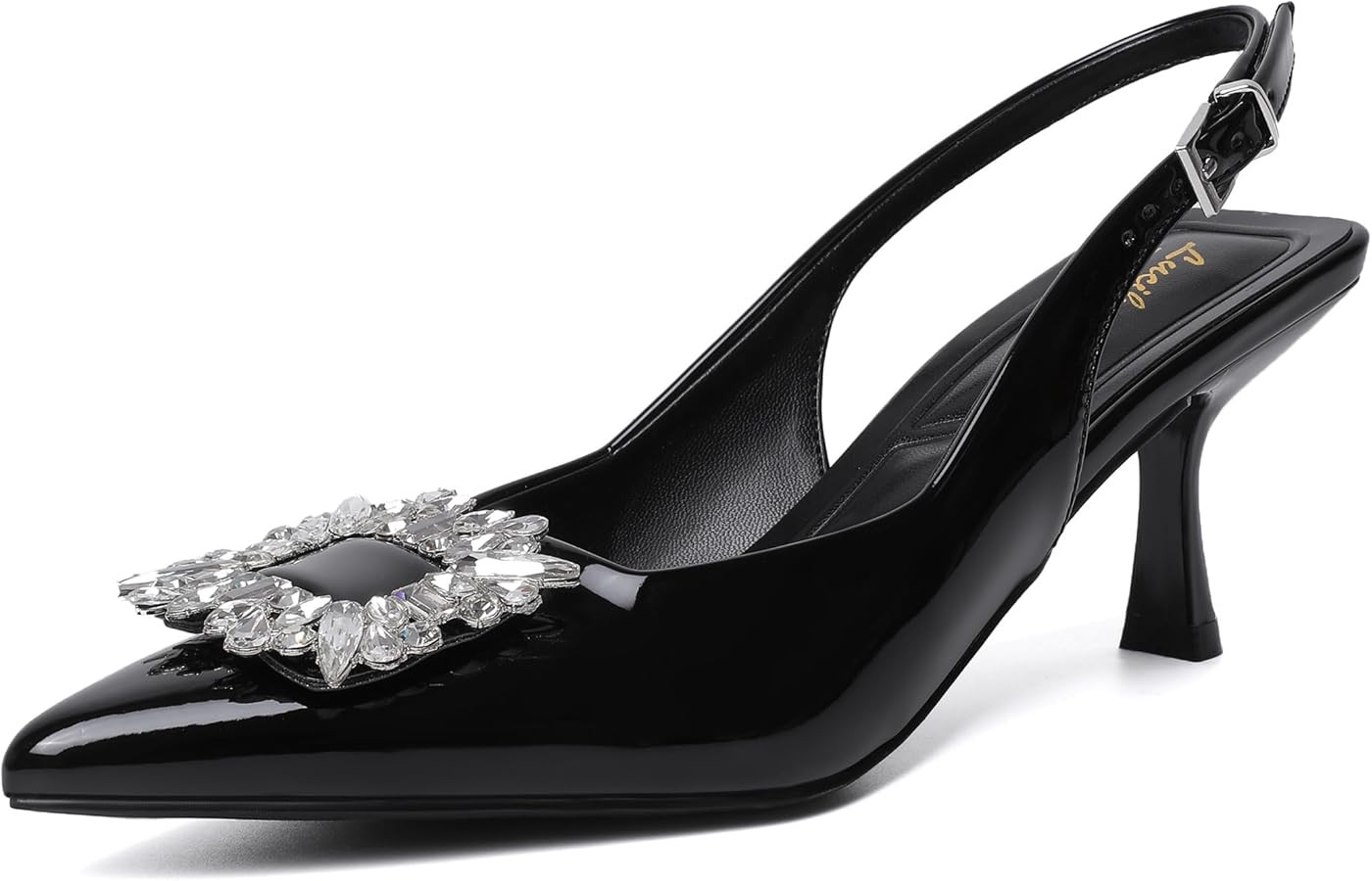 Women's Slingback Kitten Heels Closed Pointed Toe Dress Shoes with Rhinestone Wedding Party Pumps... | Amazon (US)
