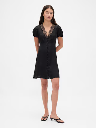 Satin Lace-Trim V-Neck Mini Dress | Gap (US)