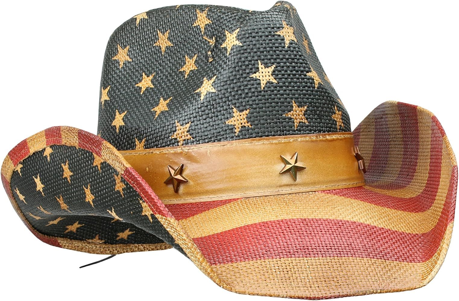 Vamuss Men’s Vintage USA American Flag Cowboy Hat w/Western Shape-It Brim | Amazon (US)
