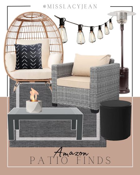 Summer outdoor finds include wicker outdoor chair, outdoor coffee table, outdoor rug, side table, tabletop fire pit, outdoor pillow, string lights, egg chair, outdoor heater. 

Home decor, outdoor decor, outdoor furniture, patio finds, patio decor 

#LTKFindsUnder100 #LTKHome #LTKStyleTip