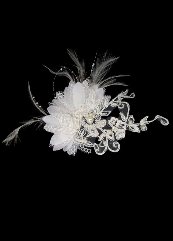 White Bridal Headpieces Feather Lace Flower Wedding Hair accessories | Milanoo