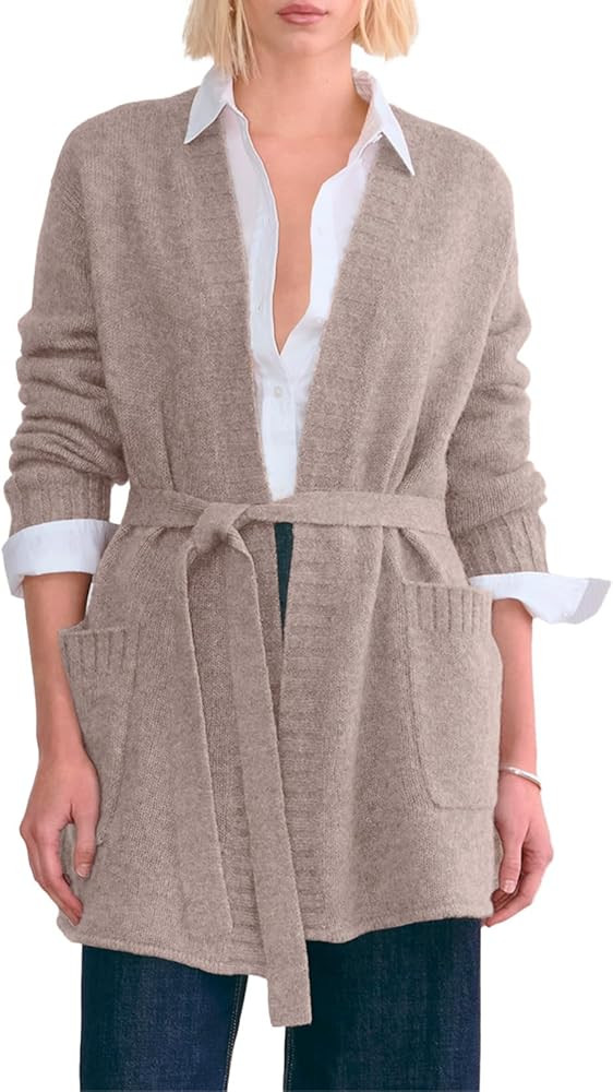 Astylish Womens Open Front Long Sleeve Belted Knit Cardigan Sweaters Trendy 2025 Outwear Coats wi... | Amazon (US)