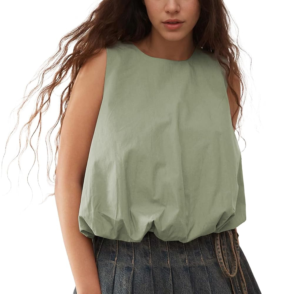 Ainangua Women Summer Bubble Tank Tops Casual Sleeveless Crewneck Pullover Shirts Workout Blouse ... | Amazon (US)