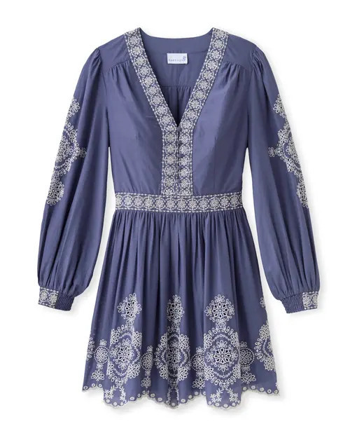 Cartolina Blake Embroidered Mini Dress in Indigo at Nordstrom, Size Large | Nordstrom