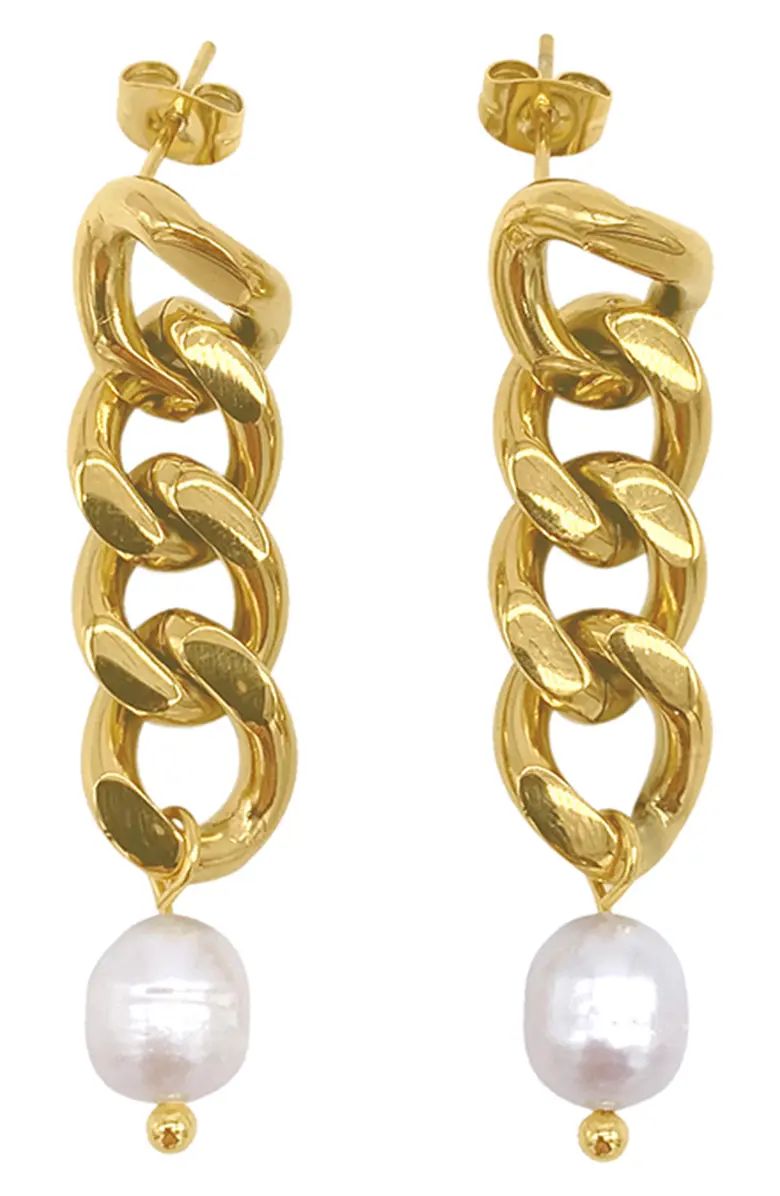 Adornia Curb Chain & 10mm Freshwater Pearl Dangle Earrings | Nordstromrack | Nordstrom Rack