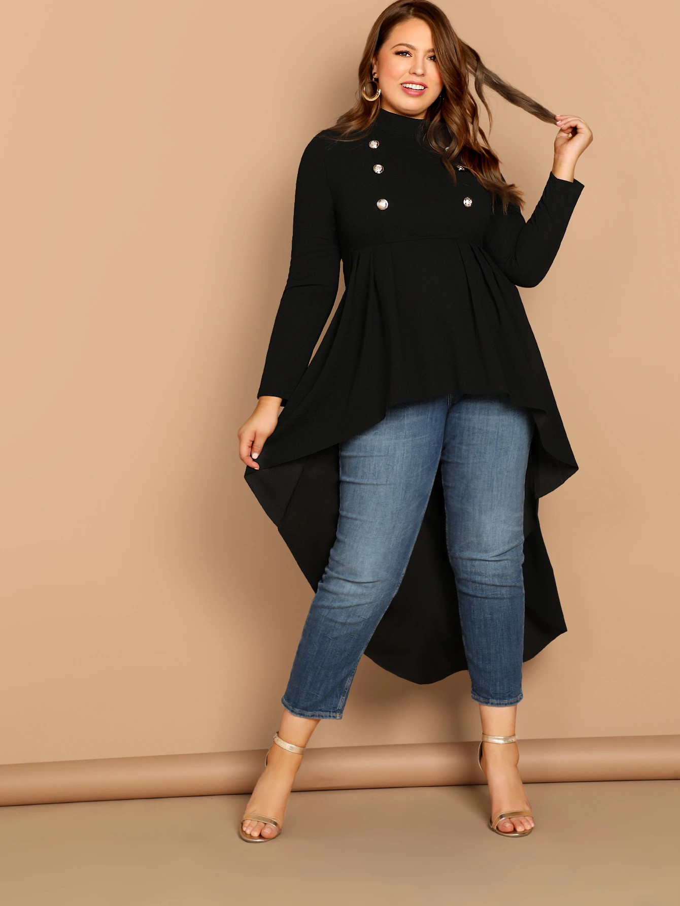 SHEIN Plus Mock-neck Dip Hem Top | SHEIN