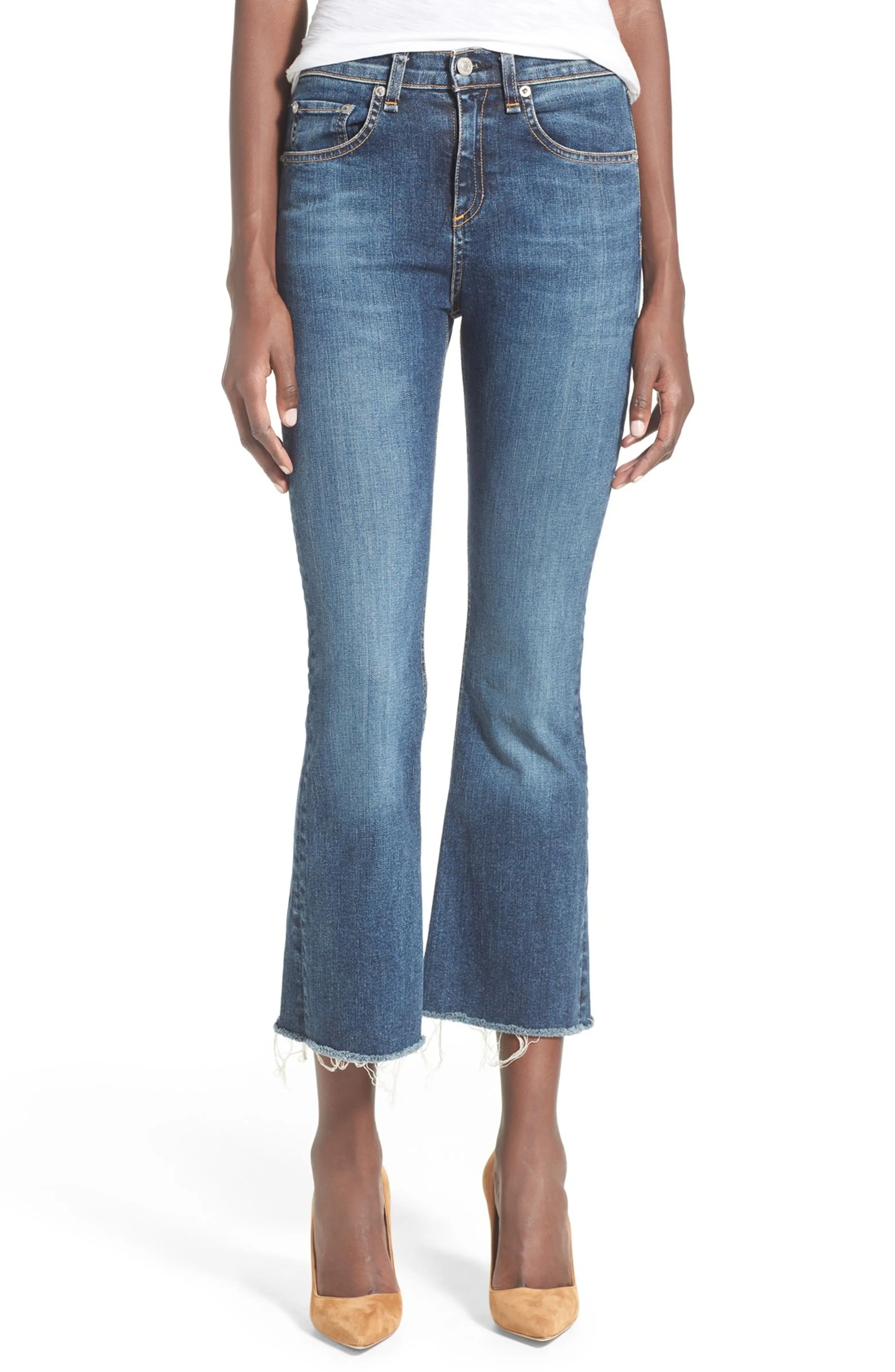 /JEAN High Rise Raw Edge Crop Flare Jeans | Nordstrom
