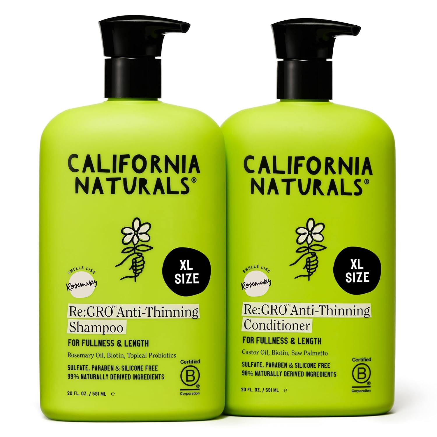 California Naturals Re:GRO Anti-Thinning Shampoo & Conditioner Set for Women, Biotin, Caffeine & Rosemary Oil, Hair Loss & Thinning Support, Sulfate Free, 20 fl oz | Amazon (US)