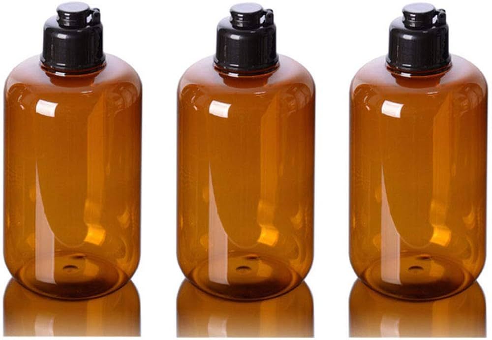3PCS 300ml/10oz Empty Refillable Brown Plastic Flip Cap Bottle Jars Vial Cosmetic Container Pot H... | Amazon (US)