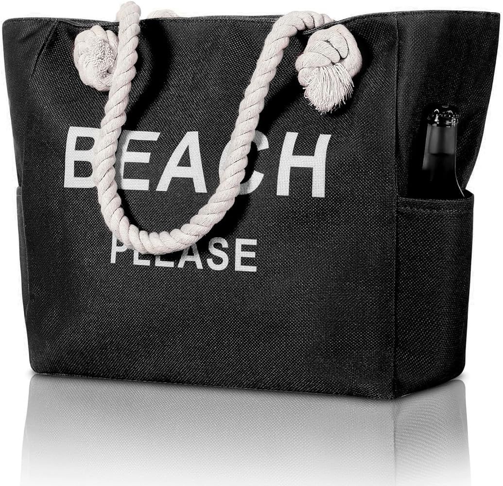 Large Canvas Beach Tote Bag with Zipper Women Swim, Travel, Shopping, Gym and Beach Holiday Cruis... | Amazon (US)