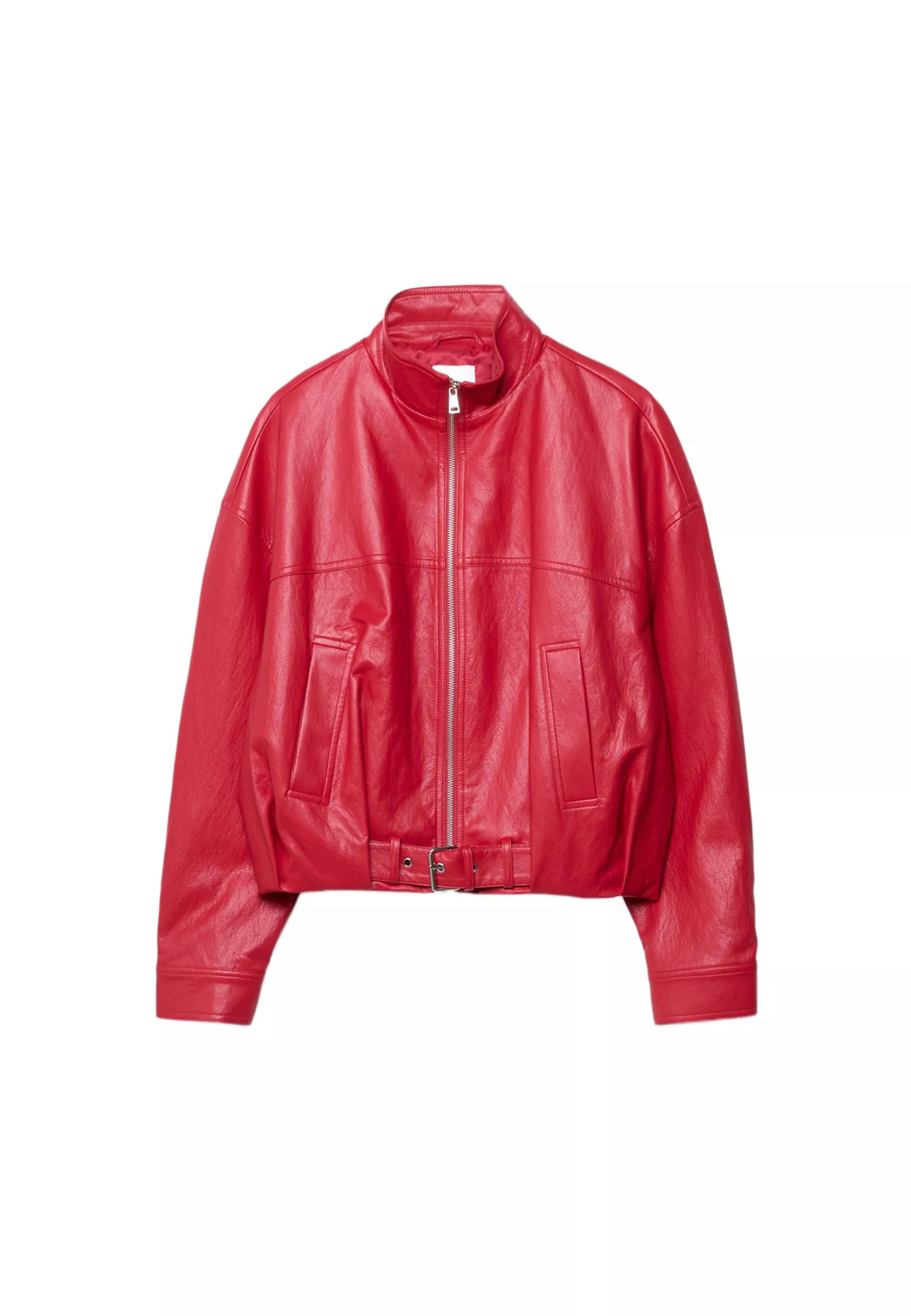 Leather effect balloon jacket with belt detail - Women's Mocacos Nuevo | Stradivarius United King... | Stradivarius (UK)
