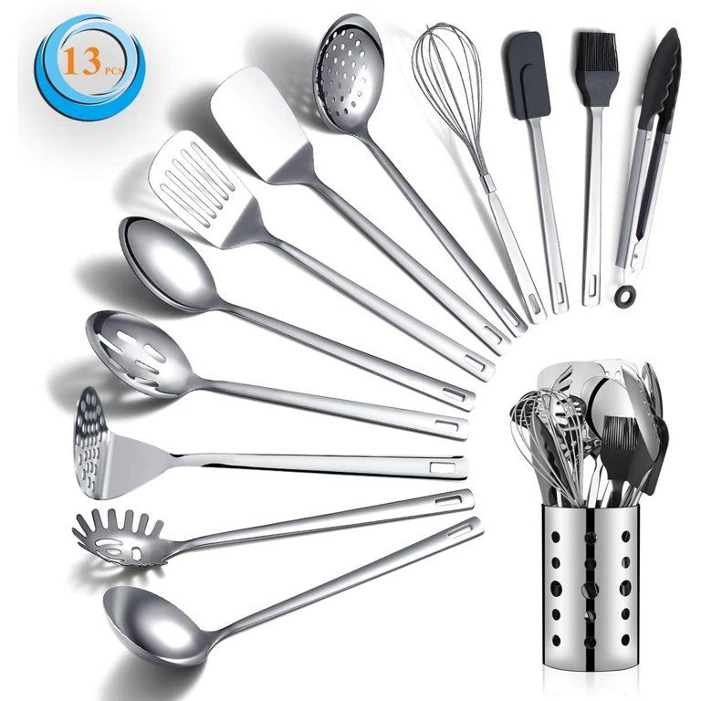ReaNea 13 Pieces Cooking Utensils Set, Shiny Stainless Steel Kitchen Utensils Set, Tools Set with... | Walmart (US)