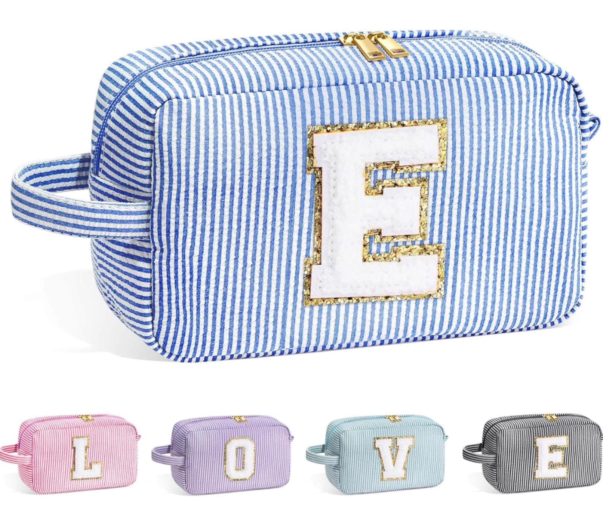 Bridal Shower Gifts - Bridesmaid Bag, Bridesmaid Proposal Gifts for Wedding Day, Bride to be Gifts, Maid Matron of Honor Gift, Bachelorette Party Favors, Blue Initial Makeup Bag Cosmetic Bag E

#LTKTravel #LTKItBag #LTKStyleTip