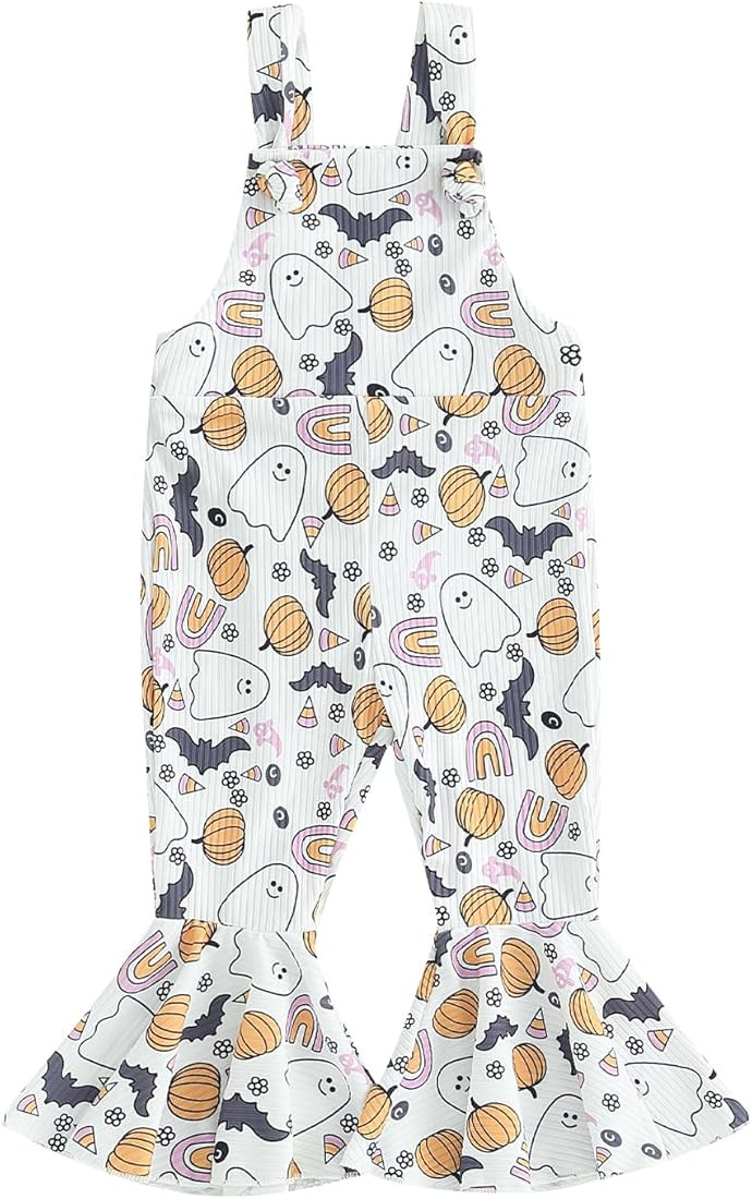 Toddler Baby Girl Halloween Outfit Pumpkin Ghost Suspender Romper Jumpsuit Overalls Bell Bottom Pant | Amazon (US)