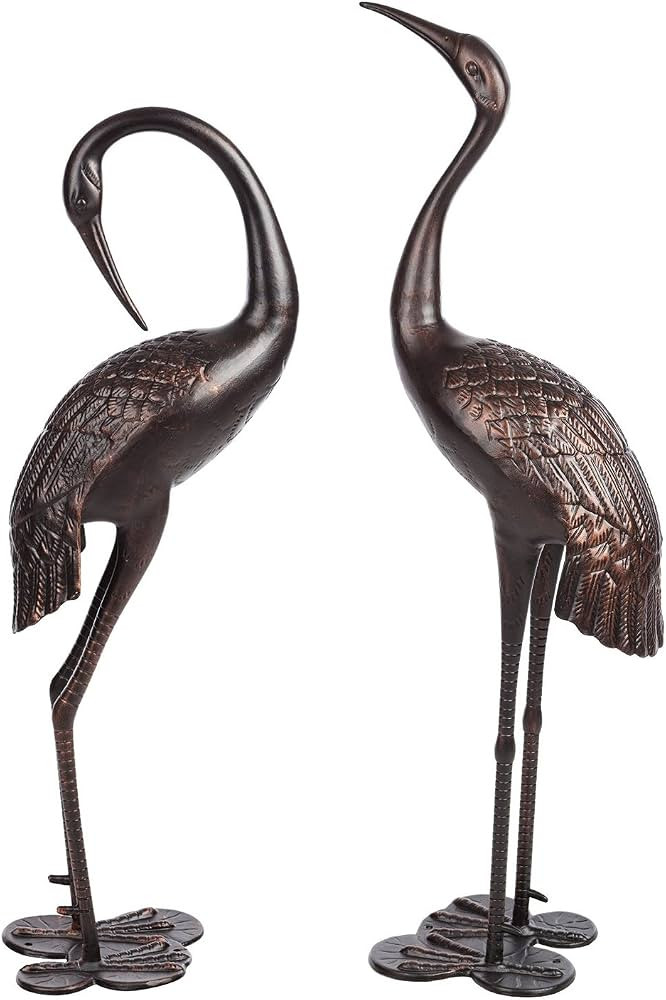 Westcharm Cast Aluminum Cranes for Yard Garden Sculpture Pair Statue - Upright and Preening Stand... | Amazon (US)