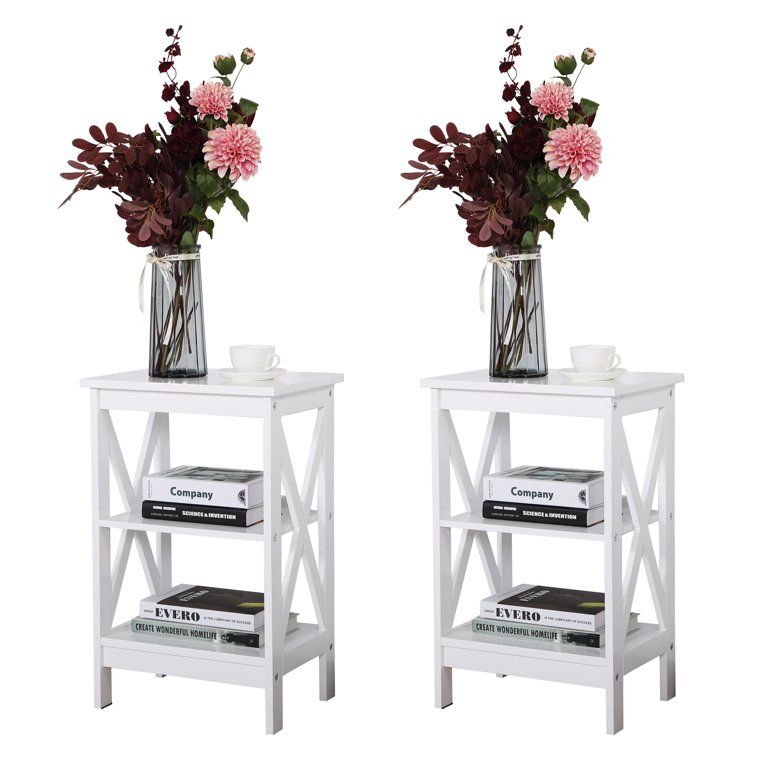 Jaxpety Set of 2 3-Tier End Table,Bedside Table Sofa Side Table X-Frame Nightstand with Open Shel... | Walmart (US)